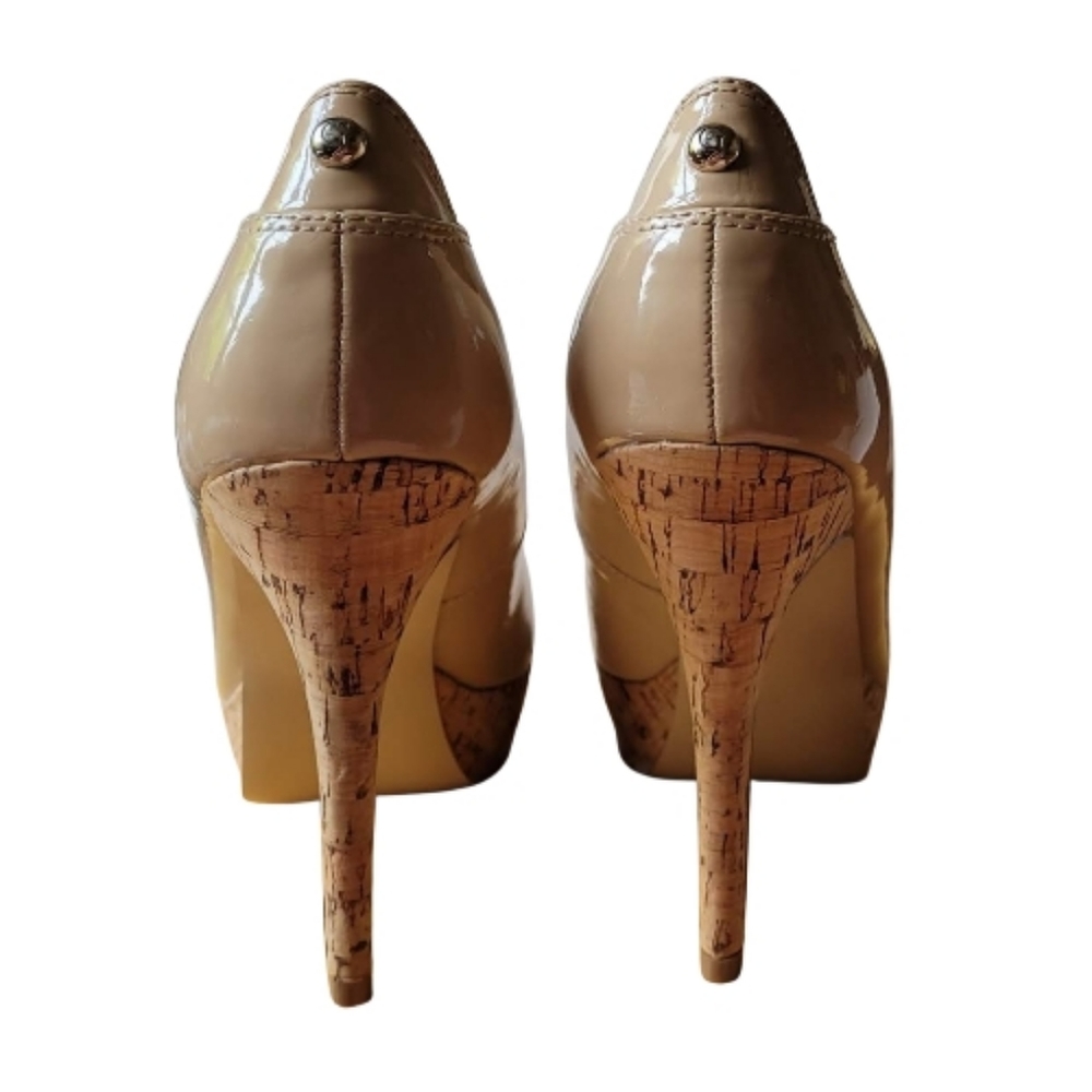 Guess Beige Cork Platform SZ 8.5 41/2" Heel Pumps 1" Platform Neutral Trendy - Picture 3 of 11
